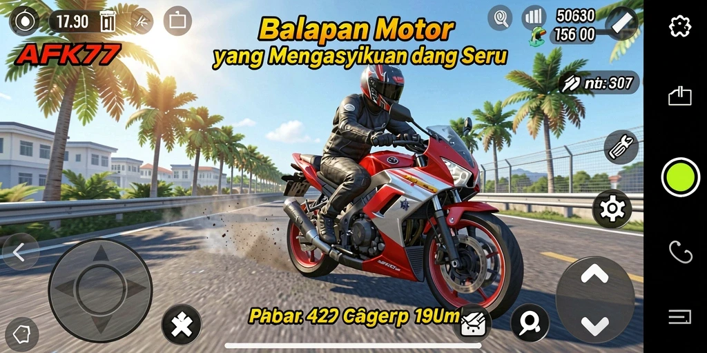 Tampilan balapan mendebarkan di AFK77 dengan motor cepat.