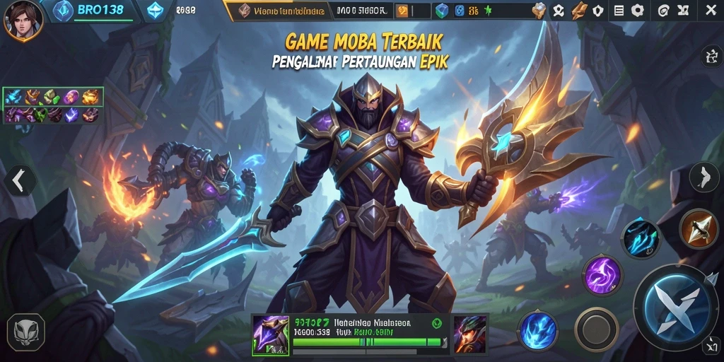 Screenshot utama BRO138 menampilkan aksi seru dalam pertempuran MOBA.