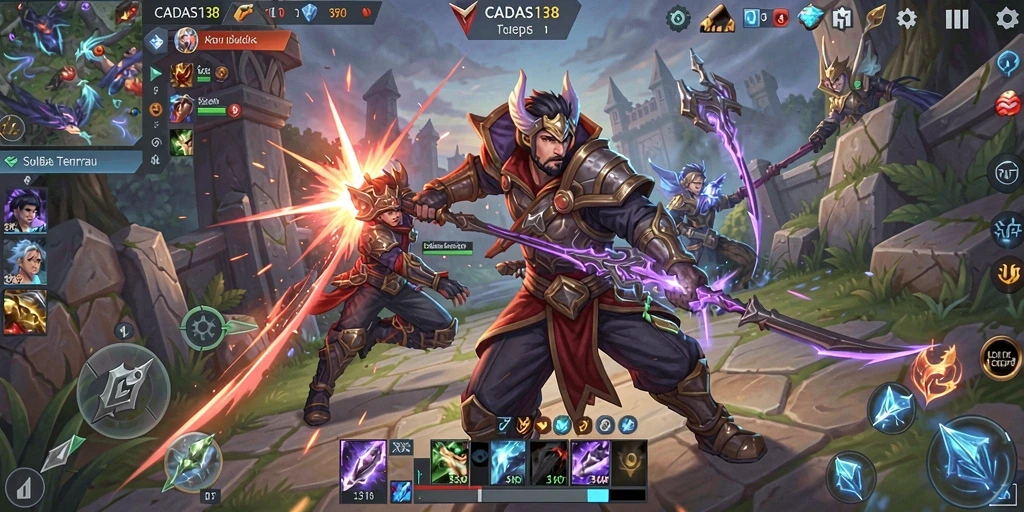 Tampilan gameplay seru dalam CADAS138, penuh aksi MOBA.