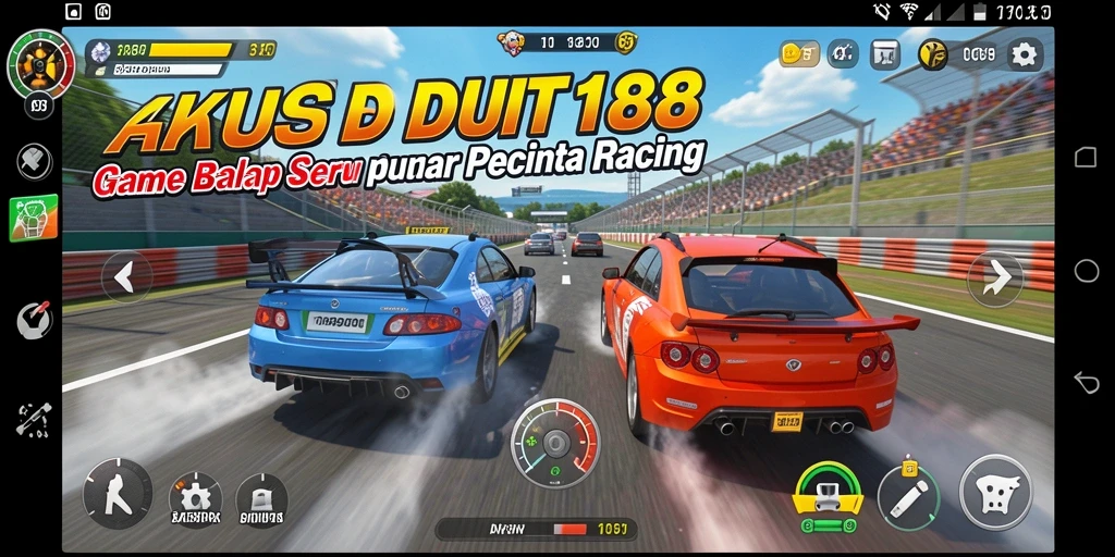 Screenshot gameplay DUIT188 menampilkan mobil balap dalam aksi.