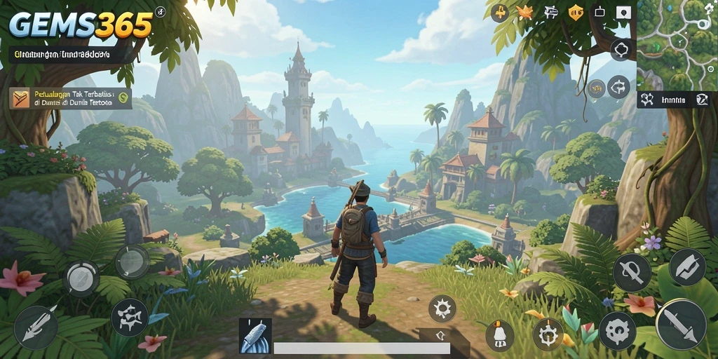Screenshot dari game GEMS365 yang menunjukkan dunia terbuka yang luas.