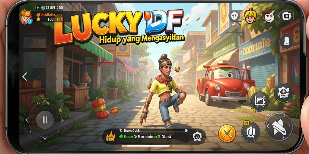 Tampilan utama LUCKYDF dengan gameplay simulasi yang kaya.