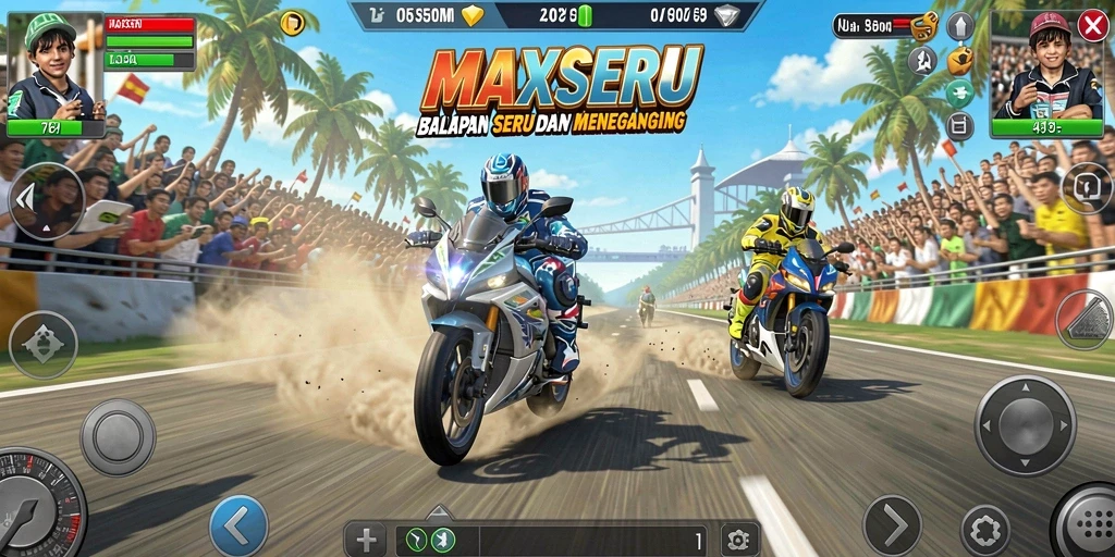 Tampilan gameplay seru dari MAXSERU dengan berbagai trek menantang.