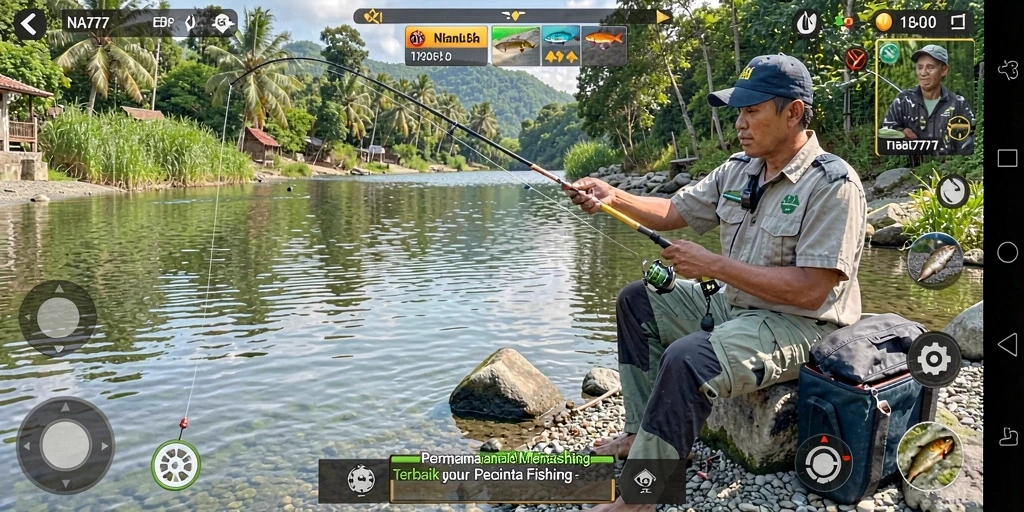 Tampilan gameplay NA777 dengan aksi memancing yang mendebarkan.