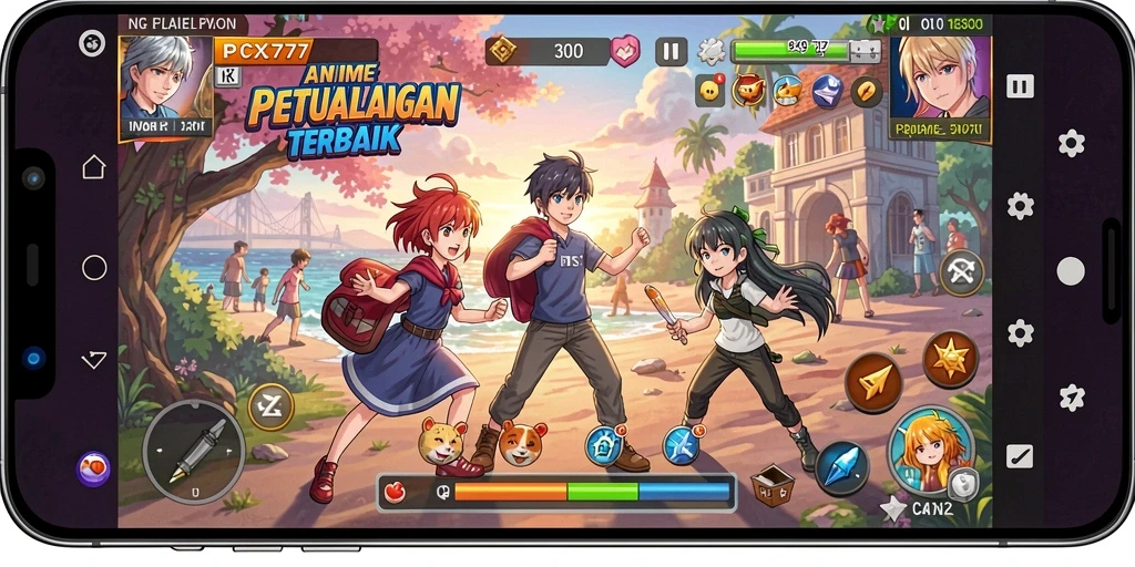 Tampilan gameplay menakjubkan dari PCX777 dengan karakter anime yang epik.