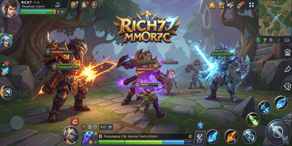 Screenshot dari gameplay mendalam RICH7 yang menampilkan pertempuran epik.