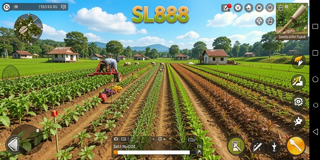 Tampilan gameplay SL888 yang penuh warna dan menarik dalam dunia pertanian.